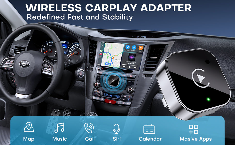 Apple CarPlay & Android Auto Wireless Dongle, Fast Auto-Connect, Compact Plug & Play for iPhone/Android, USB/USB-C, No Delay