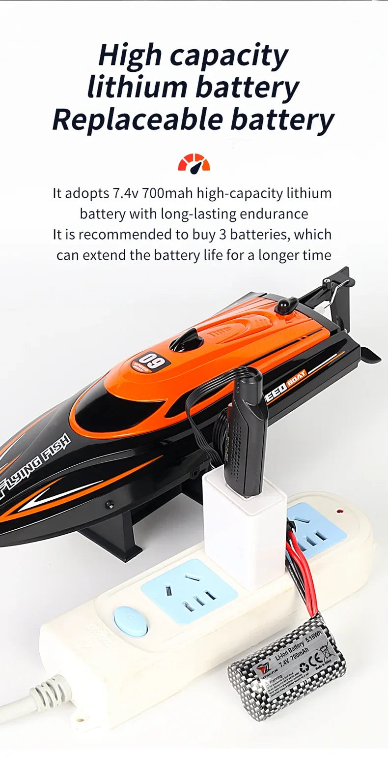 HJ812 2.4G 4CH RC Boat Waterproof 25km/H High Speed Electric Racing Speedboat with LED Light Outdoor Lakes Pools Toys for Kids