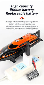 HJ812 2.4G 4CH RC Boat Waterproof 25km/H High Speed Electric Racing Speedboat with LED Light Outdoor Lakes Pools Toys for Kids