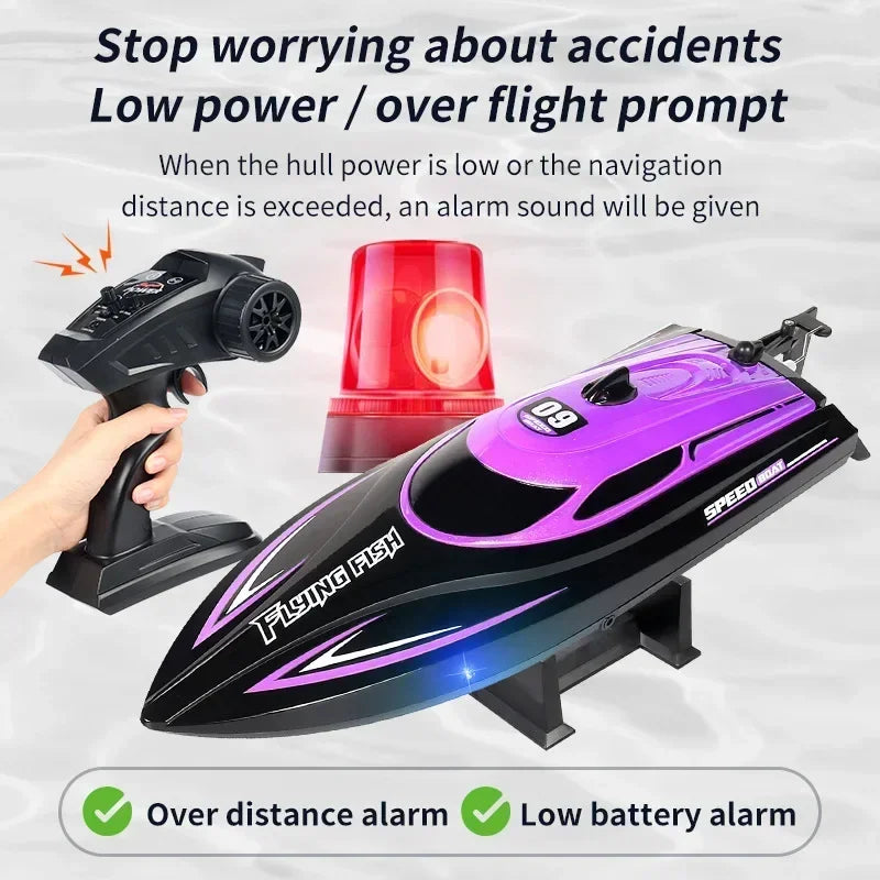 HJ812 2.4G 4CH RC Boat Waterproof 25km/H High Speed Electric Racing Speedboat with LED Light Outdoor Lakes Pools Toys for Kids