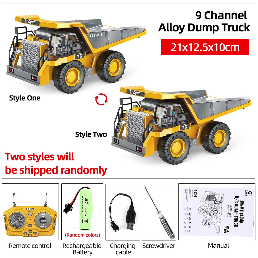 Rc Excavator Bulldozer Truck Toys for Boy 2.4G Remote Control Dumper Engineering Vehicle Tractor Crawler Birthday Gift Child