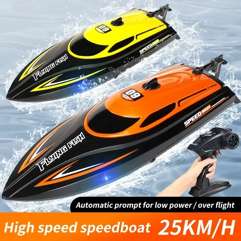 HJ812 2.4G 4CH RC Boat Waterproof 25km/H High Speed Electric Racing Speedboat with LED Light Outdoor Lakes Pools Toys for Kids