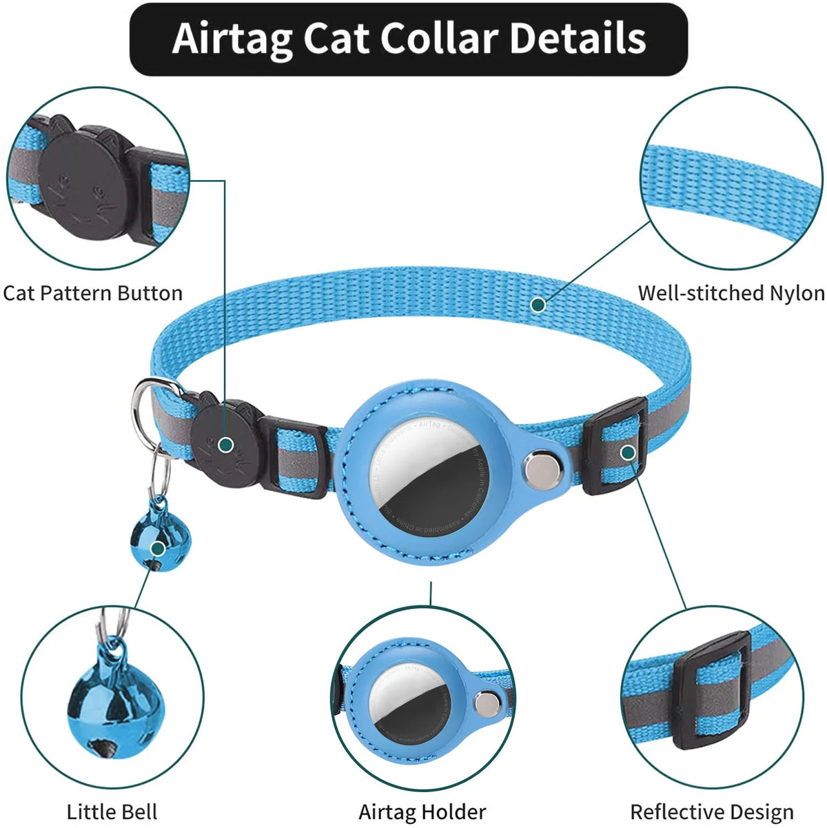Reflective Breakaway Cat Collar with AirTag Holder