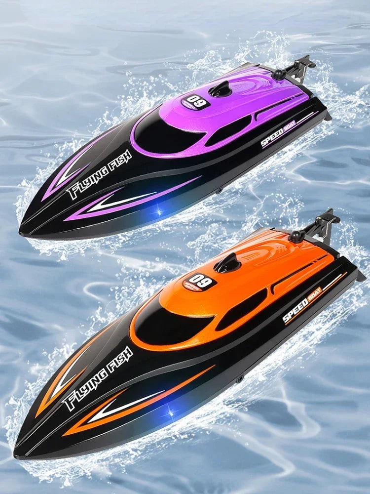 HJ812 2.4G 4CH RC Boat Waterproof 25km/H High Speed Electric Racing Speedboat with LED Light Outdoor Lakes Pools Toys for Kids
