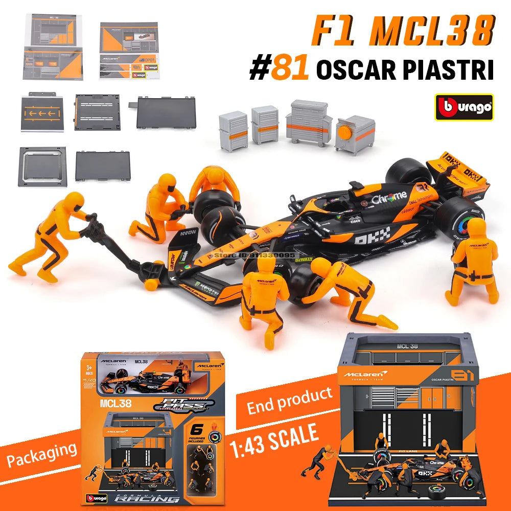Bburago 1:43 F1 Red Bull Racing RB20 2024 #1 Verstappen #11 Perez DIY Pit House Alloy Car Die Cast Model Toy Collectible SF24