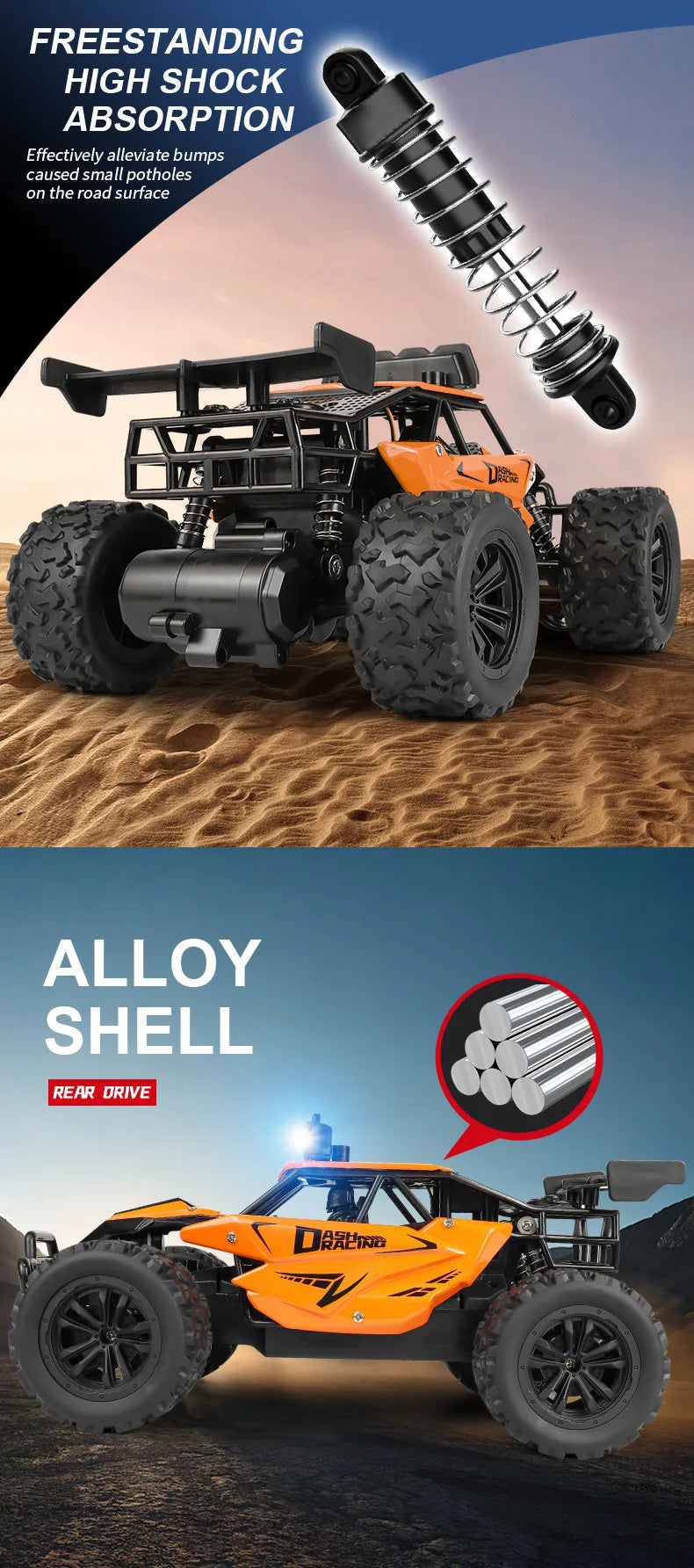 Latitude-25 4WD Remote Control Car 1:16 Scale - High Speed RC Drift Car with LED Lights, 2.4GHz All Terrain Off-Road Rock Crawler, Electric Toy Vehicle Gift for Boys and Kids