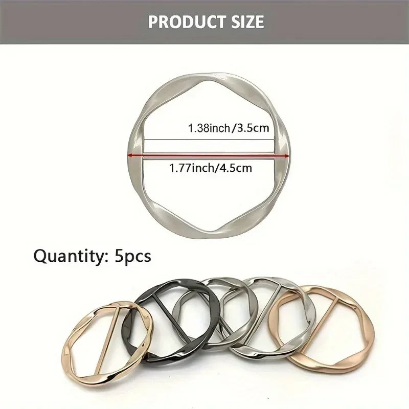 Premium Fashion Clothing Ring Clips 5pcs| Adjustable Metal Buckles for T-Shirts, Shawls, Scarves, Dresses & Waist Styling