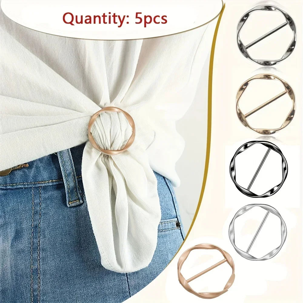 Premium Fashion Clothing Ring Clips 5pcs| Adjustable Metal Buckles for T-Shirts, Shawls, Scarves, Dresses & Waist Styling