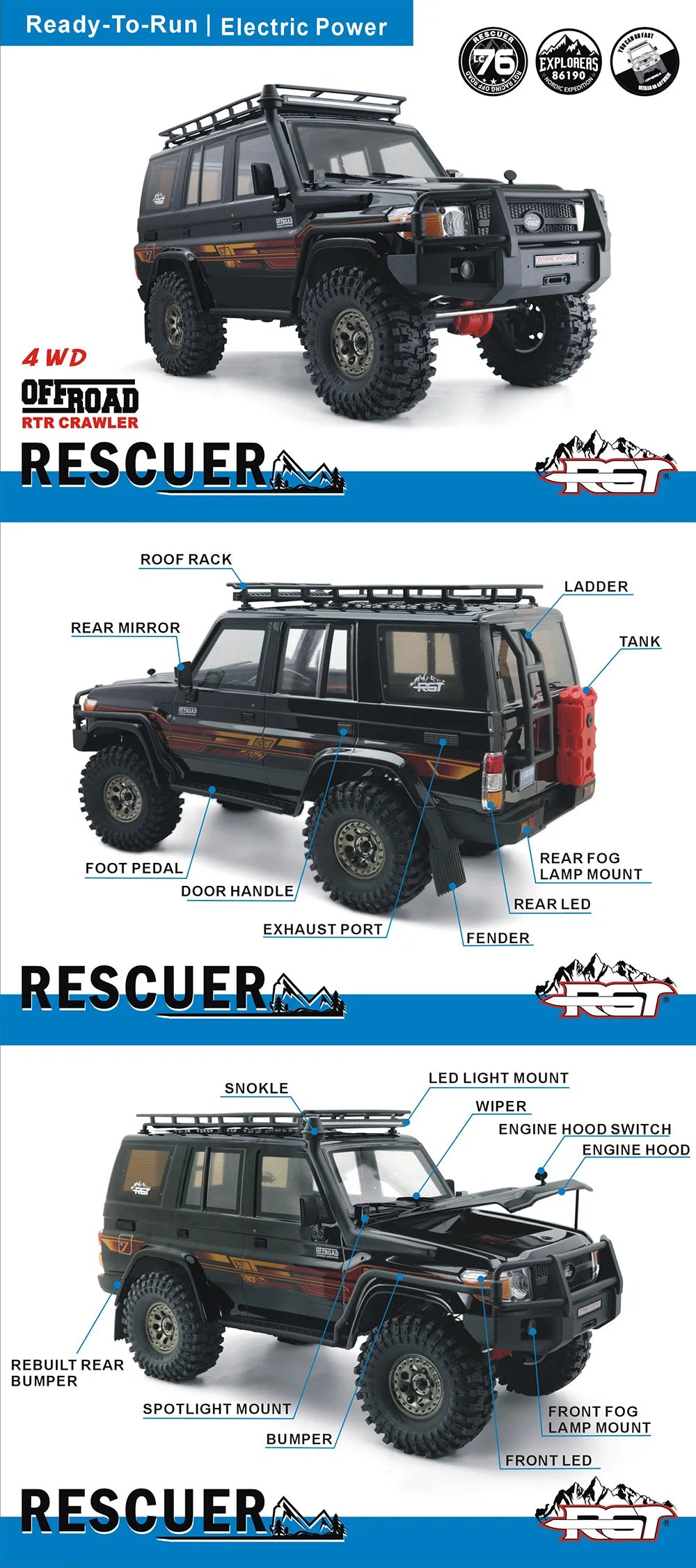 RGT EX86190 LC76 1/10 2.4G RC Cars Electric Remote Control 4WD Model Car Crawler Rock Buggy Off-road  2 Speed Shift Gift EX86120