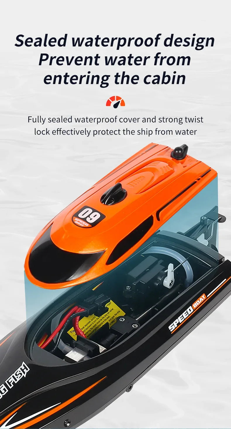 HJ812 2.4G 4CH RC Boat Waterproof 25km/H High Speed Electric Racing Speedboat with LED Light Outdoor Lakes Pools Toys for Kids