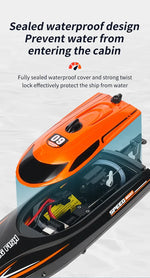 HJ812 2.4G 4CH RC Boat Waterproof 25km/H High Speed Electric Racing Speedboat with LED Light Outdoor Lakes Pools Toys for Kids