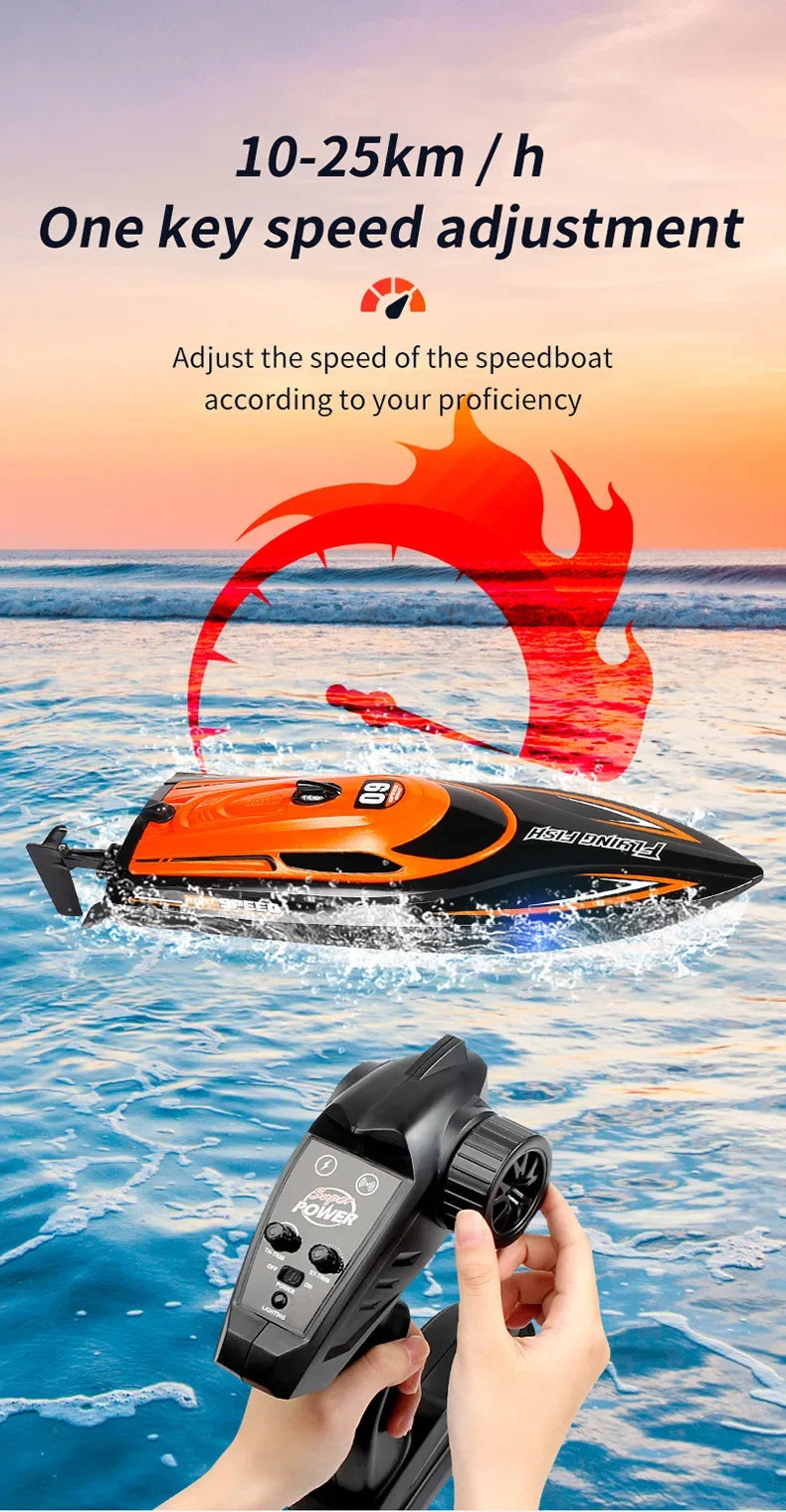 HJ812 2.4G 4CH RC Boat Waterproof 25km/H High Speed Electric Racing Speedboat with LED Light Outdoor Lakes Pools Toys for Kids