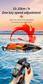 HJ812 2.4G 4CH RC Boat Waterproof 25km/H High Speed Electric Racing Speedboat with LED Light Outdoor Lakes Pools Toys for Kids