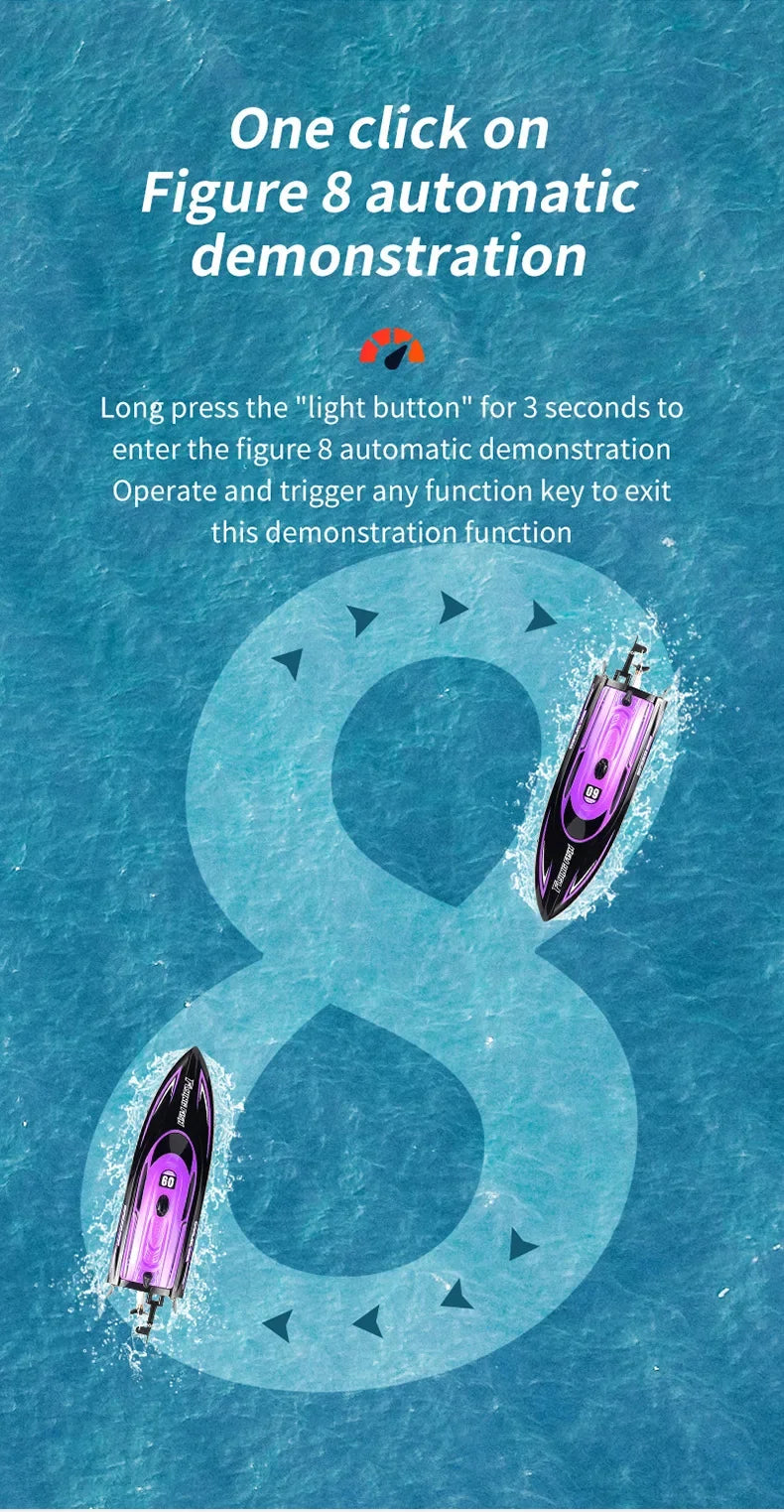 HJ812 2.4G 4CH RC Boat Waterproof 25km/H High Speed Electric Racing Speedboat with LED Light Outdoor Lakes Pools Toys for Kids