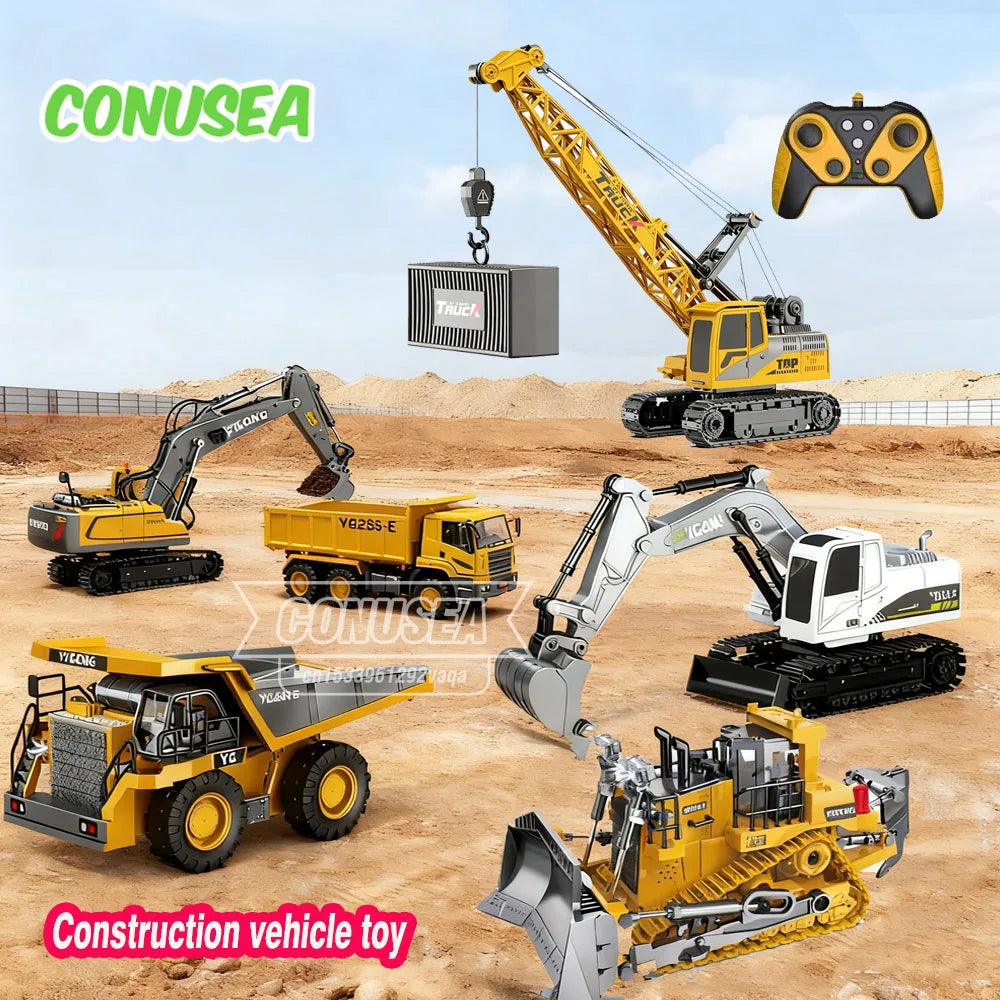 Rc Excavator Bulldozer Truck Toys for Boy 2.4G Remote Control Dumper Engineering Vehicle Tractor Crawler Birthday Gift Child