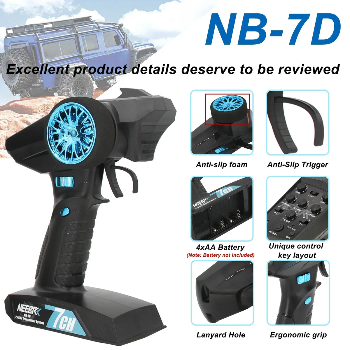 NEEBRC 2322 2600KV Brushless Motor AM32 45A ESC 21g Servo 7CH Transmitter 6 Pin Receiver for 1/12 RC Car Crawler MN99S MN78 MN82