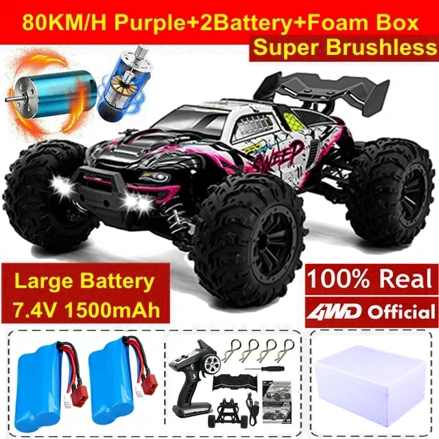 Super Brushless 80KM or 50KM/H 4WD RC Car With LED Remote Control Cars High Speed Drift Racing 4x4 Off Road Truck Kid Adult Toy