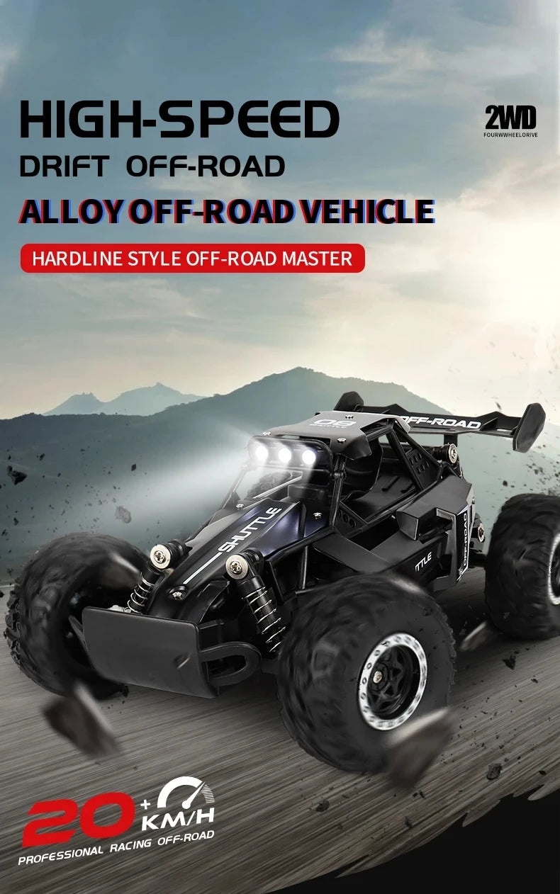 Latitude-25 4WD Remote Control Car 1:16 Scale - High Speed RC Drift Car with LED Lights, 2.4GHz All Terrain Off-Road Rock Crawler, Electric Toy Vehicle Gift for Boys and Kids