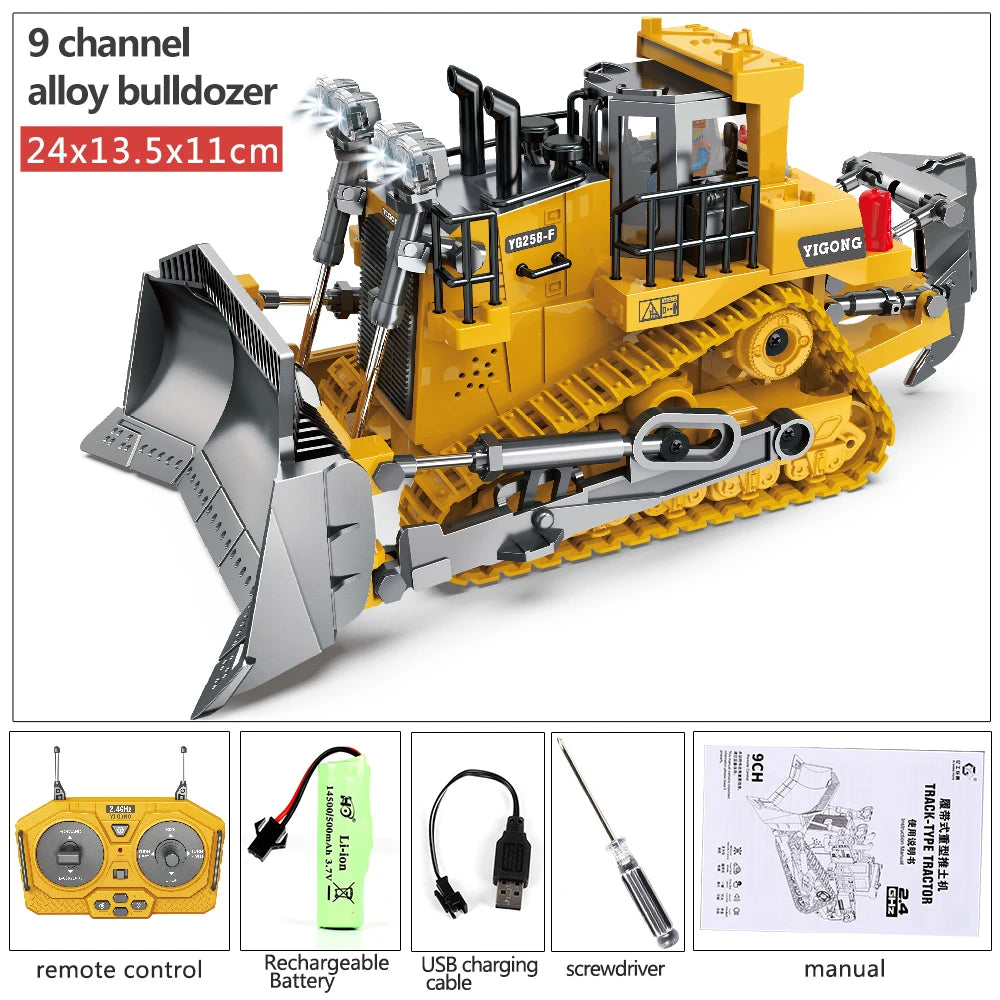 Rc Excavator Bulldozer Truck Toys for Boy 2.4G Remote Control Dumper Engineering Vehicle Tractor Crawler Birthday Gift Child