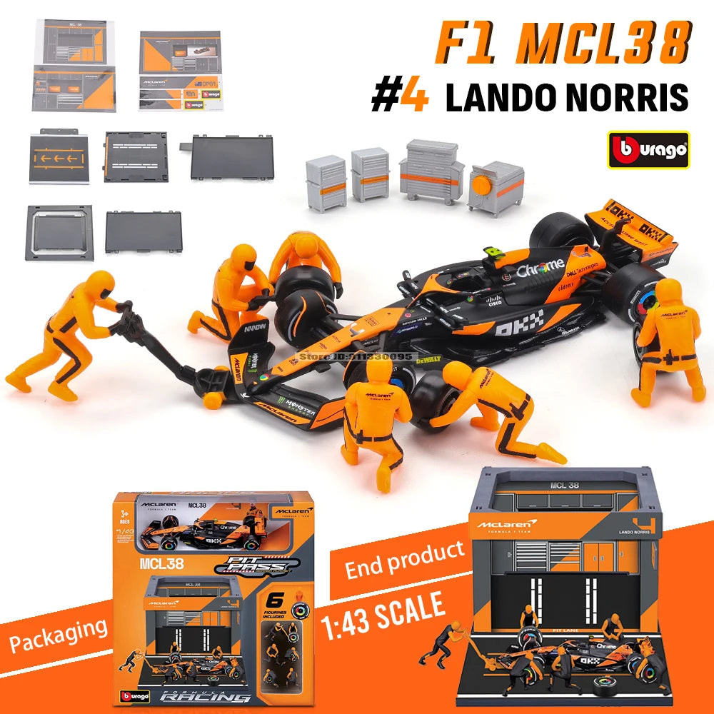 Bburago 1:43 F1 Red Bull Racing RB20 2024 #1 Verstappen #11 Perez DIY Pit House Alloy Car Die Cast Model Toy Collectible SF24
