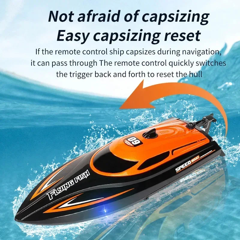 HJ812 2.4G 4CH RC Boat Waterproof 25km/H High Speed Electric Racing Speedboat with LED Light Outdoor Lakes Pools Toys for Kids