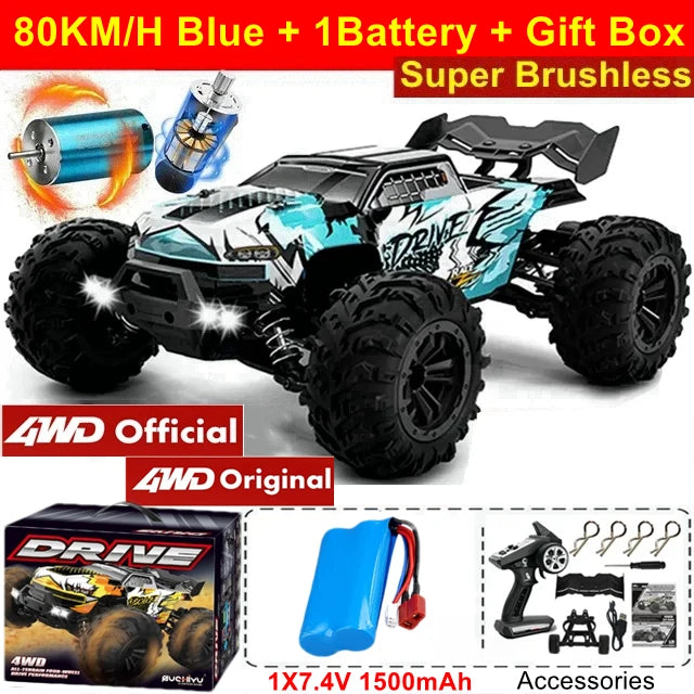 Super Brushless 80KM or 50KM/H 4WD RC Car With LED Remote Control Cars High Speed Drift Racing 4x4 Off Road Truck Kid Adult Toy