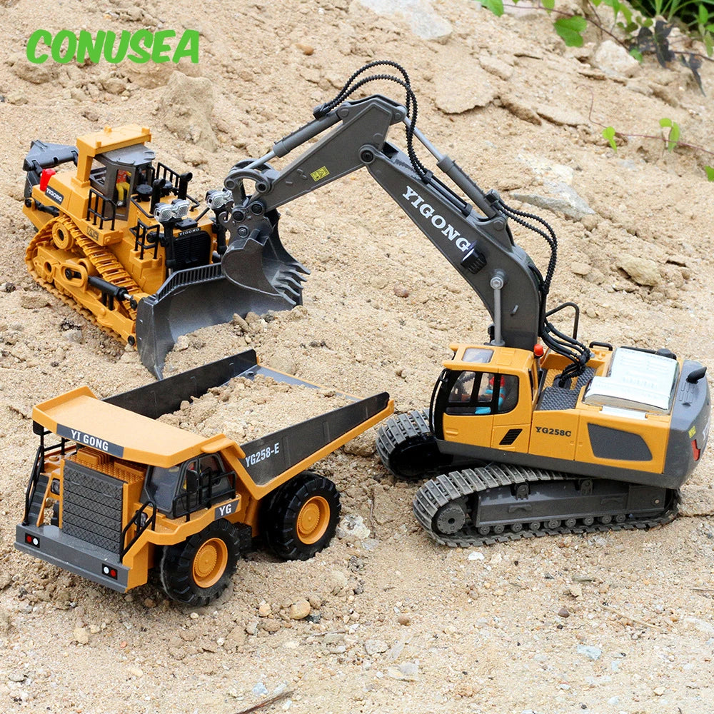 Rc Excavator Bulldozer Truck Toys for Boy 2.4G Remote Control Dumper Engineering Vehicle Tractor Crawler Birthday Gift Child