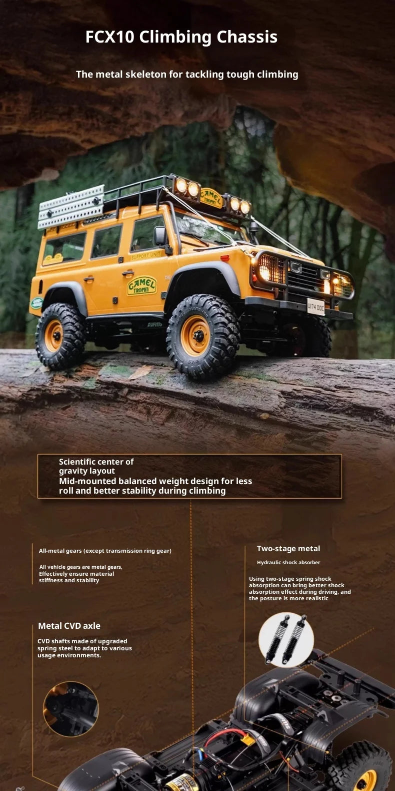 Range Rover FMS 1/10 FCX10 Camel Cup 4WD Edition Car Official Licensed Product Simulation Electric brushed Remote Control Climbing Off Road Vehicle