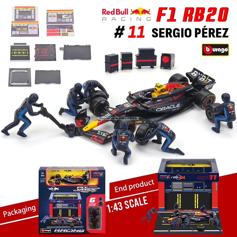 Bburago 1:43 F1 Red Bull Racing RB20 2024 #1 Verstappen #11 Perez DIY Pit House Alloy Car Die Cast Model Toy Collectible SF24