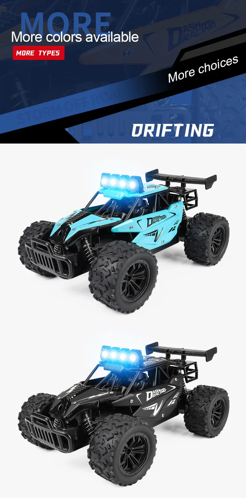 Latitude-25 4WD Remote Control Car 1:16 Scale - High Speed RC Drift Car with LED Lights, 2.4GHz All Terrain Off-Road Rock Crawler, Electric Toy Vehicle Gift for Boys and Kids