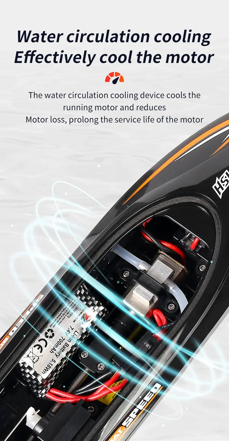HJ812 2.4G 4CH RC Boat Waterproof 25km/H High Speed Electric Racing Speedboat with LED Light Outdoor Lakes Pools Toys for Kids