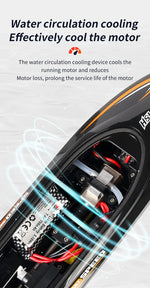 HJ812 2.4G 4CH RC Boat Waterproof 25km/H High Speed Electric Racing Speedboat with LED Light Outdoor Lakes Pools Toys for Kids