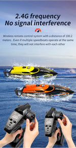 HJ812 2.4G 4CH RC Boat Waterproof 25km/H High Speed Electric Racing Speedboat with LED Light Outdoor Lakes Pools Toys for Kids