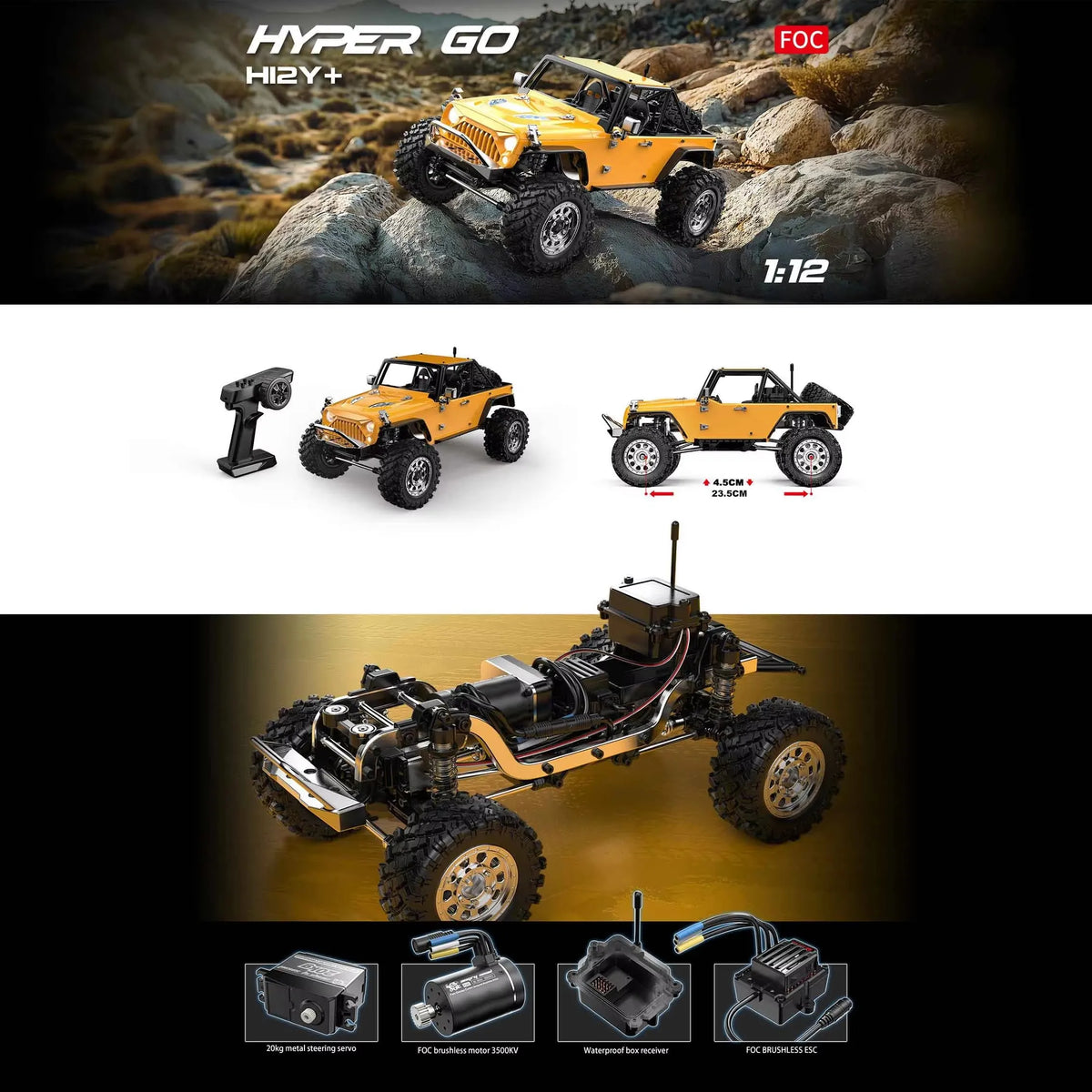 MJX Hyper Go H12Y+ 1/12 4WD RC Car Professional Off-Road Racing 12km/H Sensored Brushless Motor 2.4G Remote Control Cars Truck