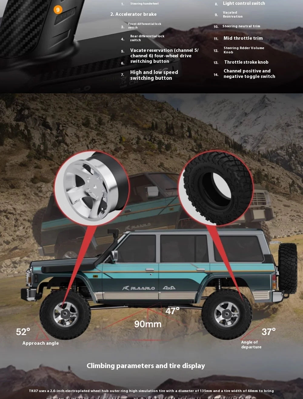 Ralaro Tk07 1/7 Remote Control Electric 4wd Drive Climbing Double-Speed Differential Lock Climbing Off-Road Vehicle Rc Model Car