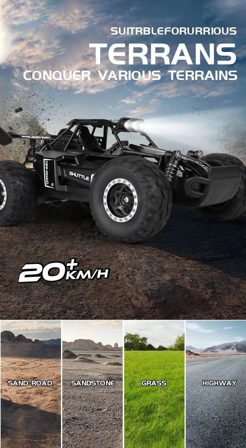 Latitude-25 4WD Remote Control Car 1:16 Scale - High Speed RC Drift Car with LED Lights, 2.4GHz All Terrain Off-Road Rock Crawler, Electric Toy Vehicle Gift for Boys and Kids