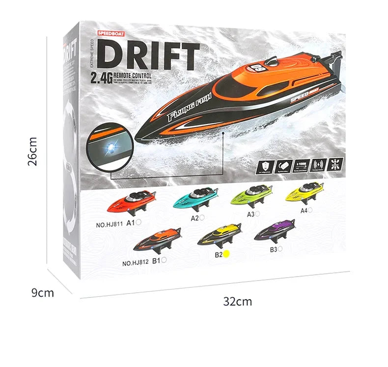 HJ812 2.4G 4CH RC Boat Waterproof 25km/H High Speed Electric Racing Speedboat with LED Light Outdoor Lakes Pools Toys for Kids