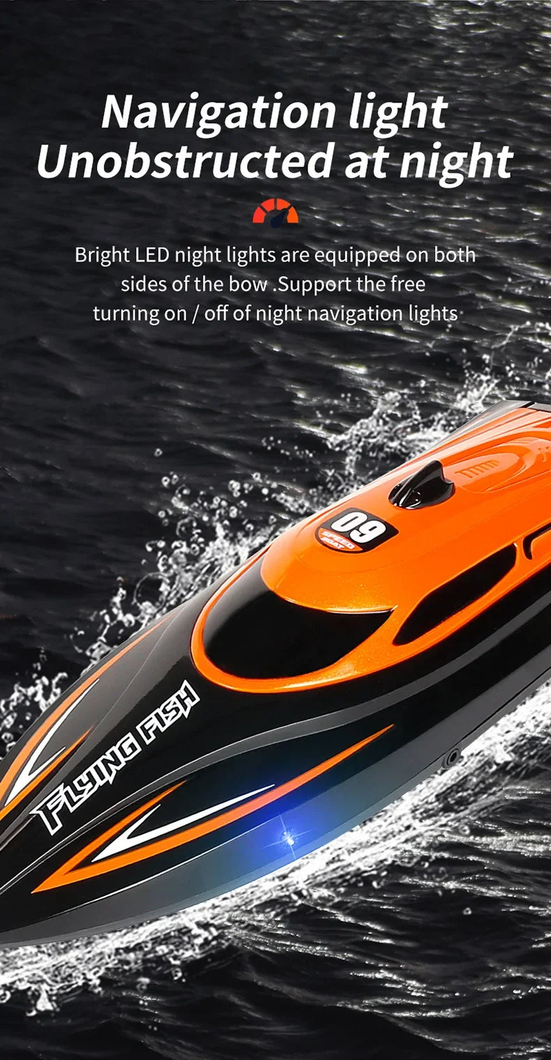 HJ812 2.4G 4CH RC Boat Waterproof 25km/H High Speed Electric Racing Speedboat with LED Light Outdoor Lakes Pools Toys for Kids