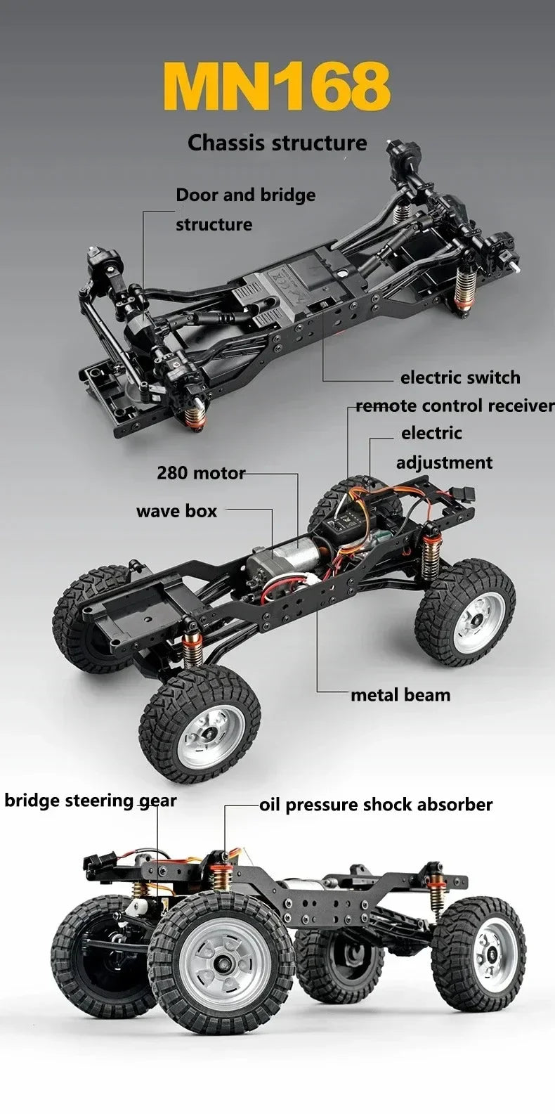 Mangniu MN168 1/12 rc car 280 Motor 4WD Electric RC Off-Road Rock Climbing Truck with Metal Chassis 2.4G  Toy Gift for Boy Adult