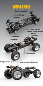 Mangniu MN168 1/12 rc car 280 Motor 4WD Electric RC Off-Road Rock Climbing Truck with Metal Chassis 2.4G  Toy Gift for Boy Adult