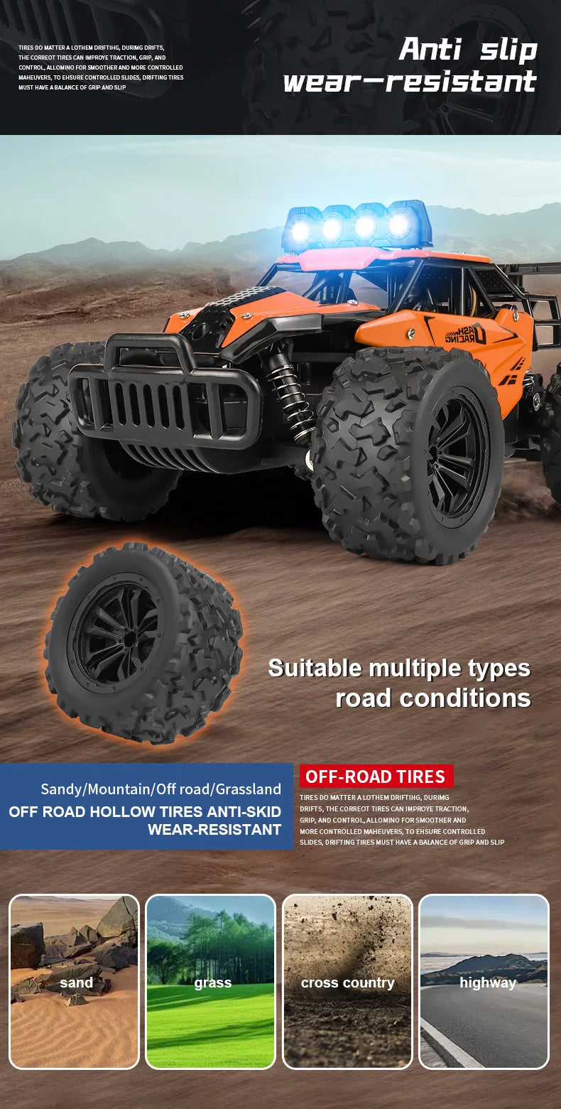 Latitude-25 4WD Remote Control Car 1:16 Scale - High Speed RC Drift Car with LED Lights, 2.4GHz All Terrain Off-Road Rock Crawler, Electric Toy Vehicle Gift for Boys and Kids