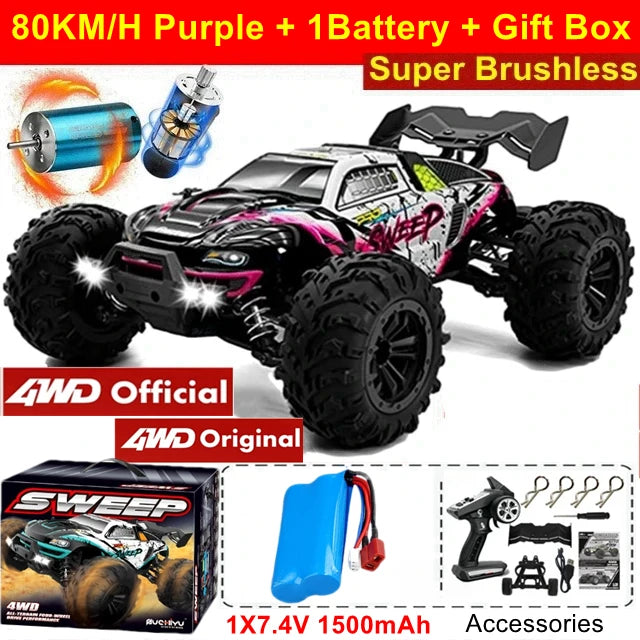 Super Brushless 80KM or 50KM/H 4WD RC Car With LED Remote Control Cars High Speed Drift Racing 4x4 Off Road Truck Kid Adult Toy