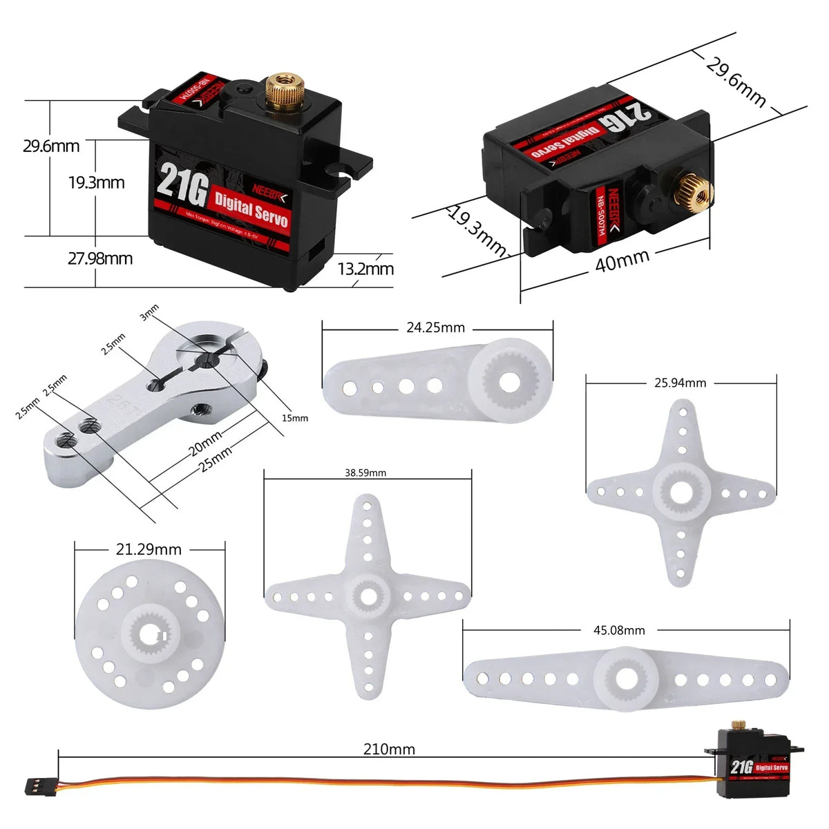 NEEBRC 2322 2600KV Brushless Motor AM32 45A ESC 21g Servo 7CH Transmitter 6 Pin Receiver for 1/12 RC Car Crawler MN99S MN78 MN82