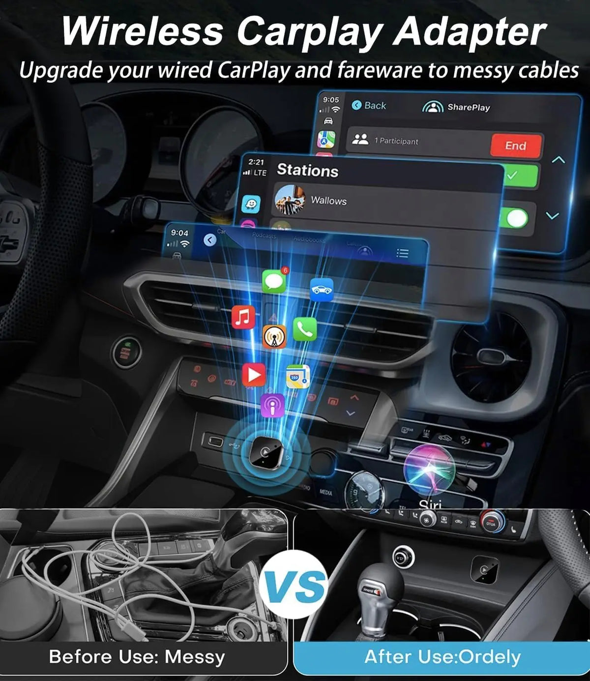 Apple CarPlay & Android Auto Wireless Dongle, Fast Auto-Connect, Compact Plug & Play for iPhone/Android, USB/USB-C, No Delay