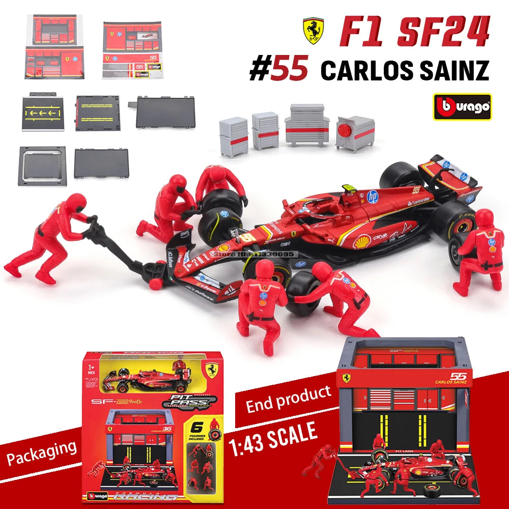 Bburago 1:43 F1 Red Bull Racing RB20 2024 #1 Verstappen #11 Perez DIY Pit House Alloy Car Die Cast Model Toy Collectible SF24