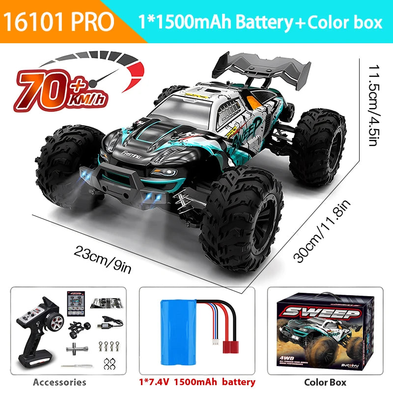 16102PRO Brushless 4WD RC Cars For Adults，1:16 Fast RC Cars With 70KM/H High-Speed Remote Control Car, All Terrain Off-Road Truc