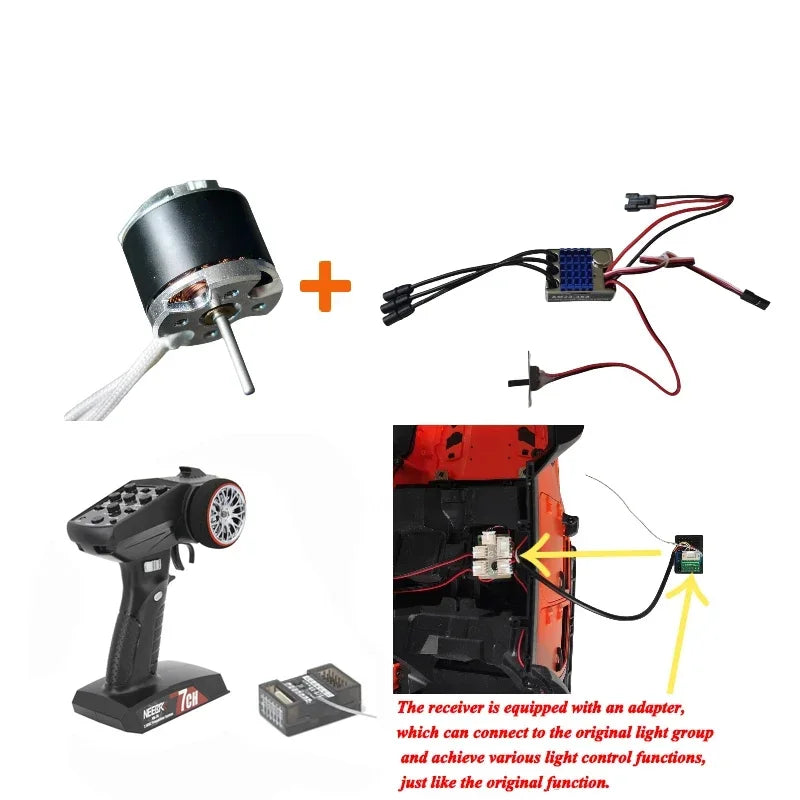 NEEBRC 2322 2600KV Brushless Motor AM32 45A ESC 21g Servo 7CH Transmitter 6 Pin Receiver for 1/12 RC Car Crawler MN99S MN78 MN82
