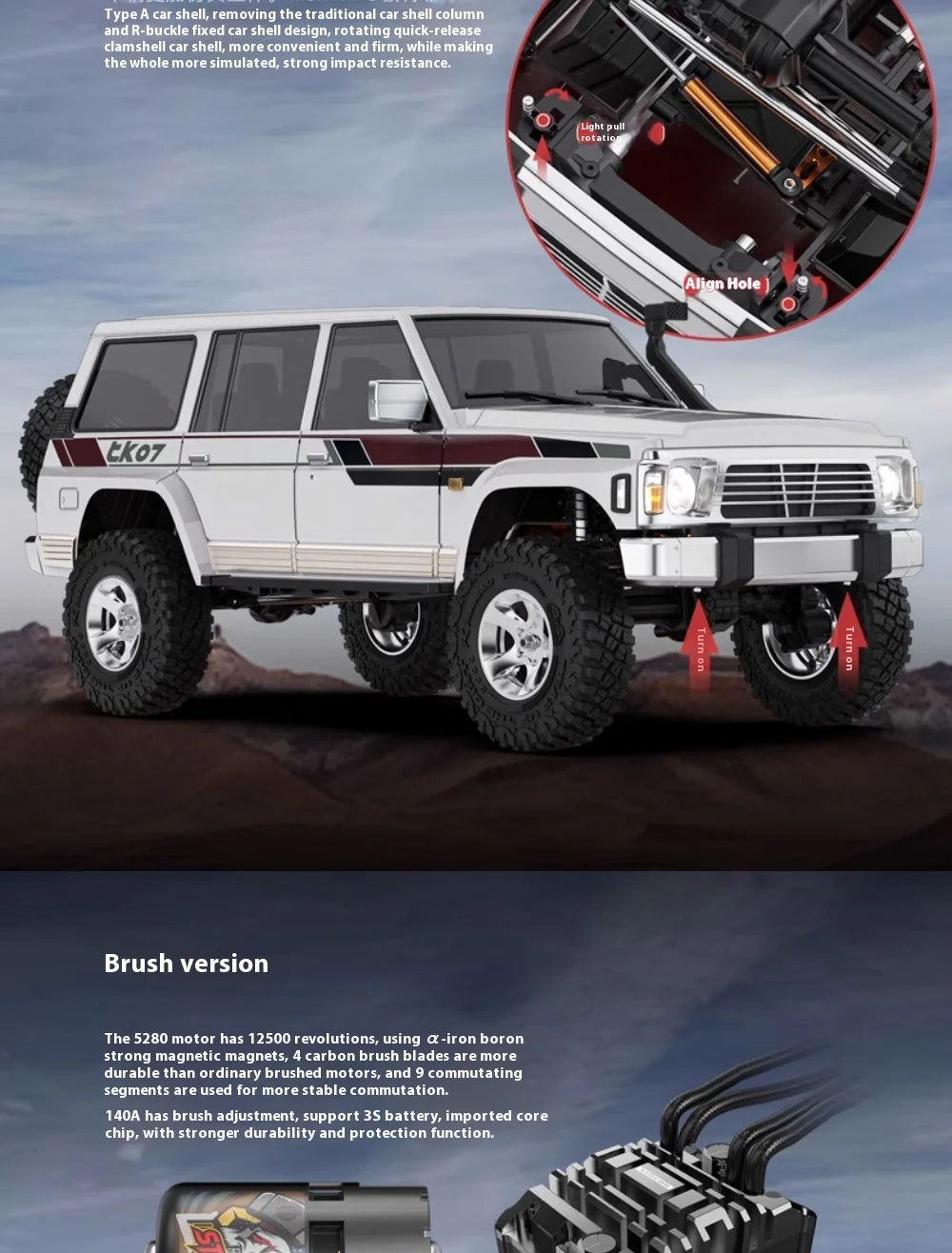 Ralaro Tk07 1/7 Remote Control Electric 4wd Drive Climbing Double-Speed Differential Lock Climbing Off-Road Vehicle Rc Model Car