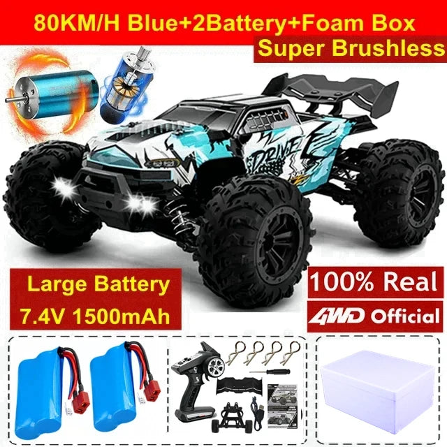 Super Brushless 80KM or 50KM/H 4WD RC Car With LED Remote Control Cars High Speed Drift Racing 4x4 Off Road Truck Kid Adult Toy