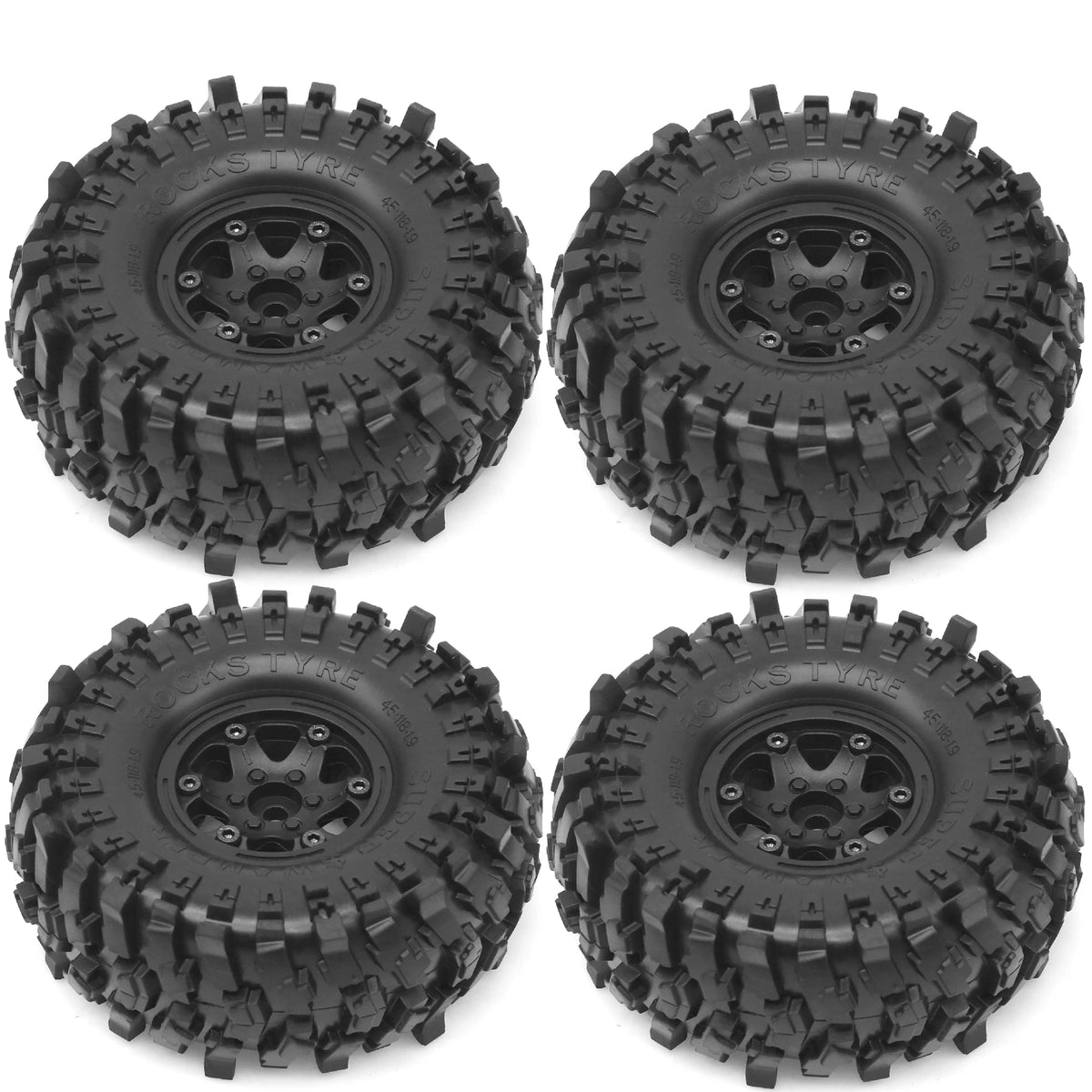 4PCS 118*45mm 1.9" Wheel Rims Tires Set for 1:10 RC Rock Crawler Car TRX4 Axial SCX10 90046 Redcat Gen8